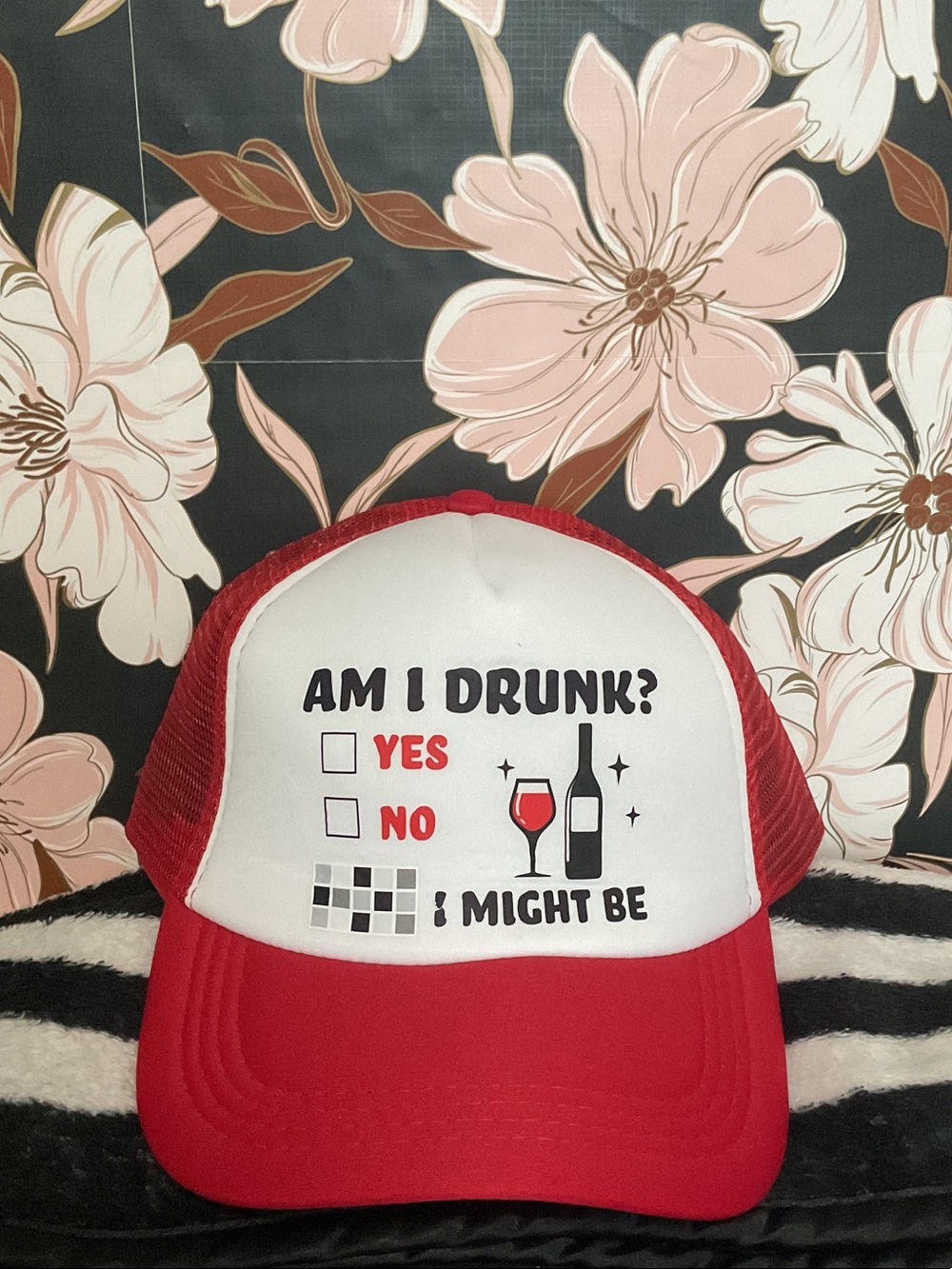 Unbranded Red and White 'Am I Drunk?' Trucker Hat